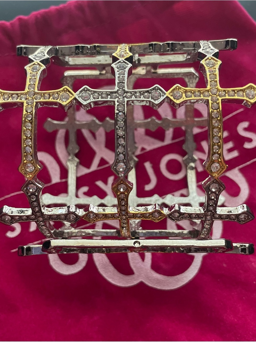Sassy Jones Cross Motif Crystal Cuff Bracelet - Gold & Silver